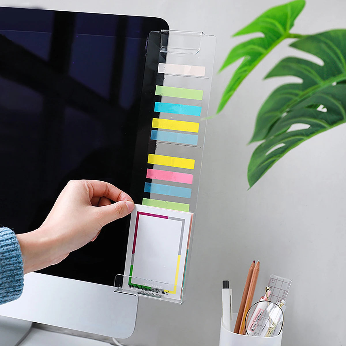 1pc Office Desk Accessories Computer Monitor Memo Board Desktop Supplies Sticky Note Message Holder Office Supplies Phone Holder