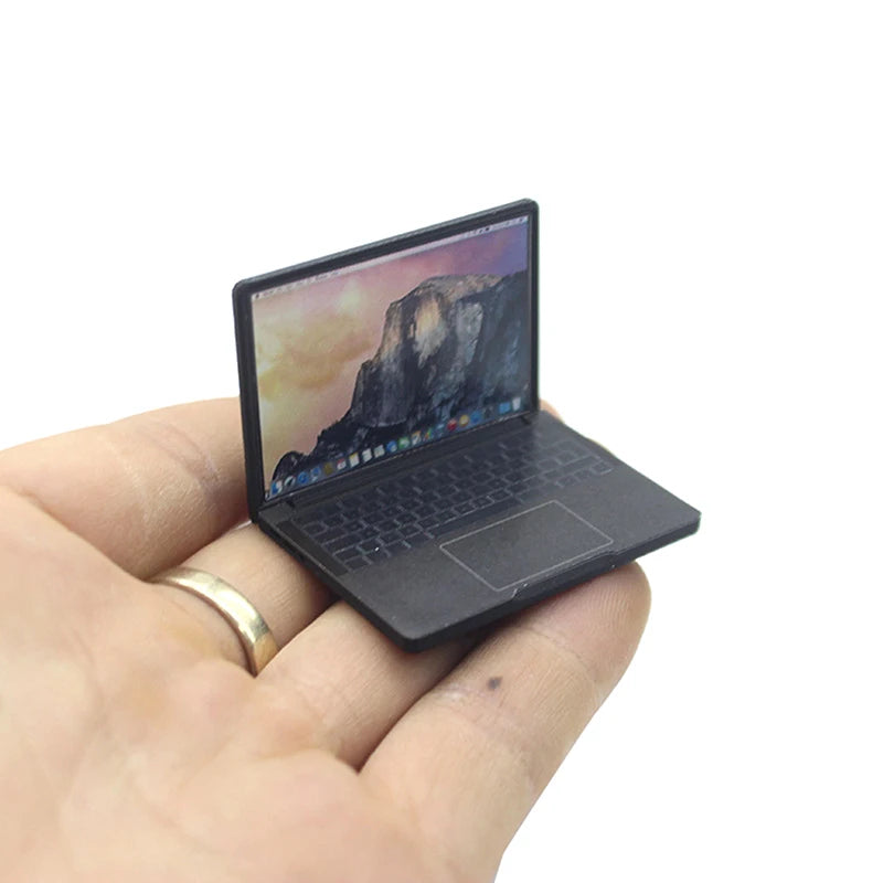 Cute Simulation 1:12 Mini Laptop Computer Dollhouse Miniature Alloy Crafts Dollhouse Decoration For Doll House DIY Accessories