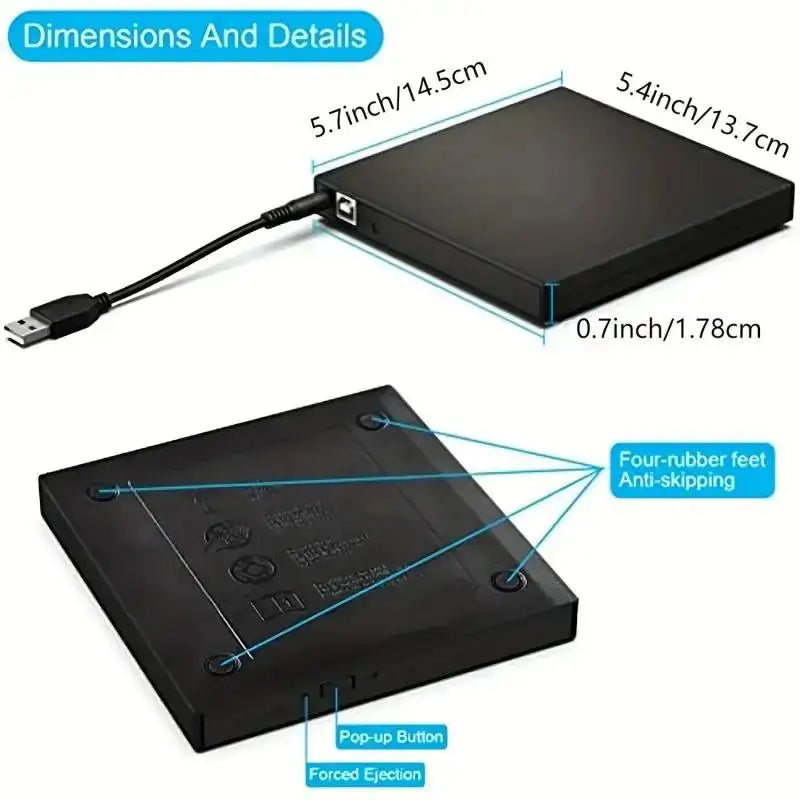 USB 3.0 External CD DVD Drive For Laptops PC MacBook Computer Portable Optical Drive Player For Office Home Computer Accessories