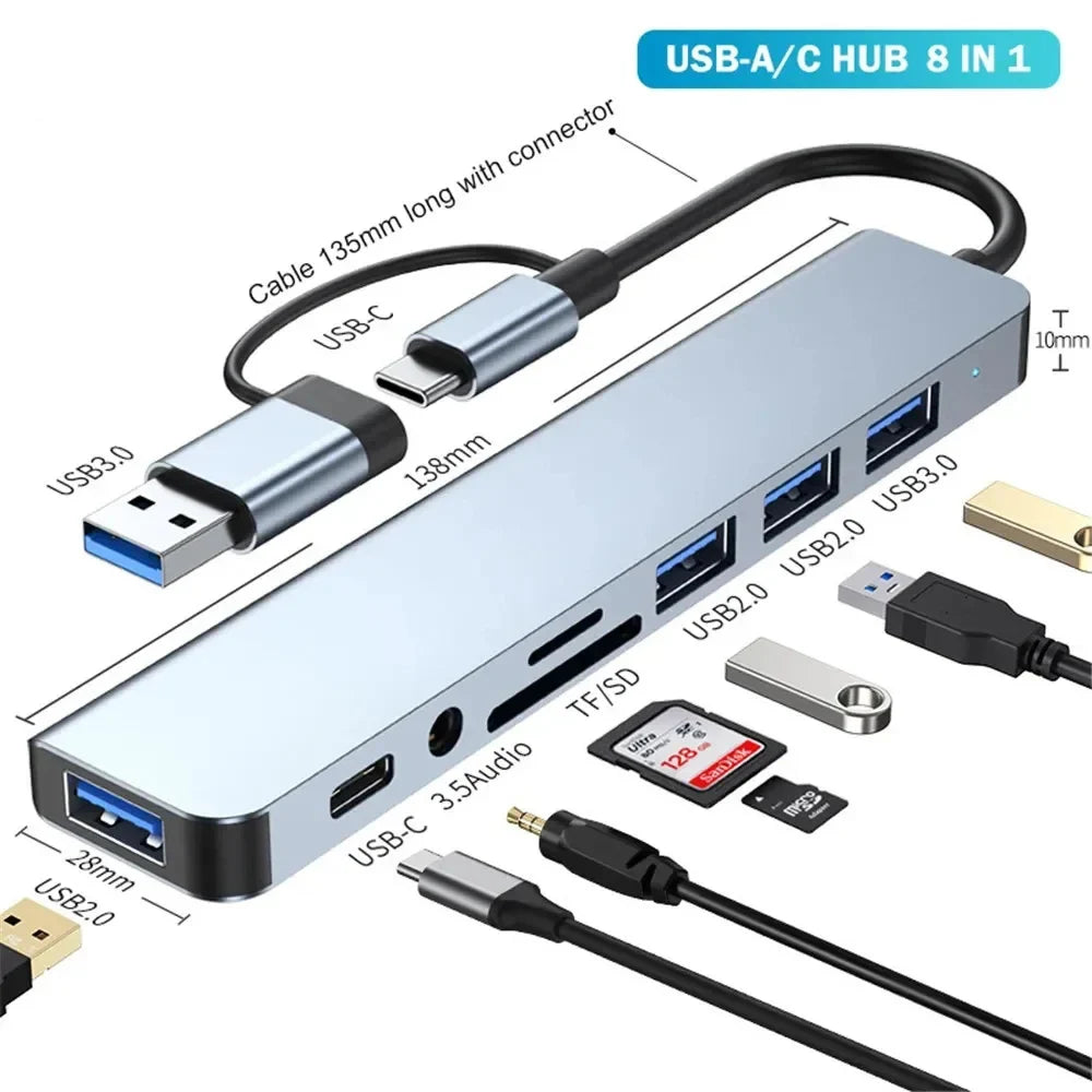 USB C Multiport Adapter For Computer Laptop Desktop Phone High Speed Transmission Multi Hub Splitter Docking Station Accessories