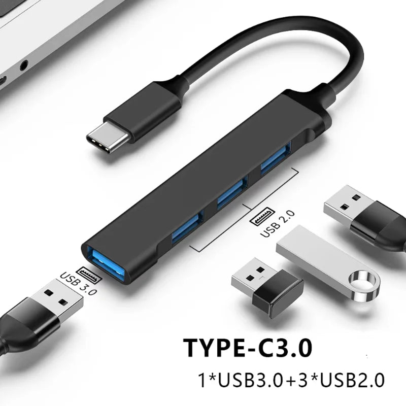 New Black Color 4 Port USB Type C HUB 3.0/2.0 High Speed Splitter For Adapter OTG For PC Computer Accessories