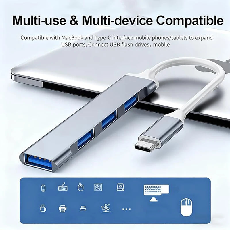 4-Port Multi-Splitter Type C Hub USB Adapter OTG for Xiaomi Lenovo MacBook 13 15 Air pro PC - Computer Accessories