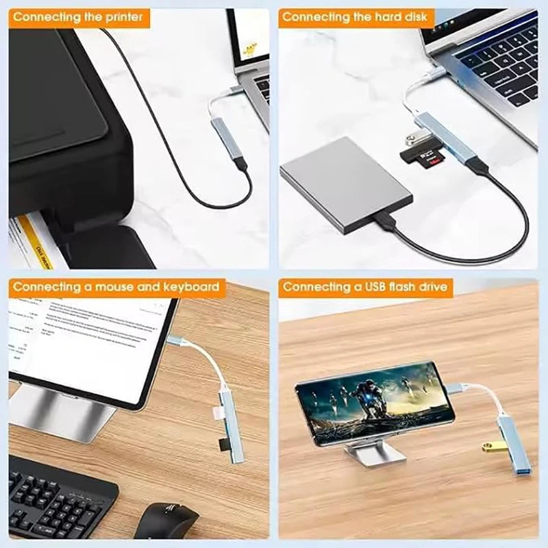 4-Port Multi-Splitter Type C Hub USB Adapter OTG for Xiaomi Lenovo MacBook 13 15 Air pro PC - Computer Accessories